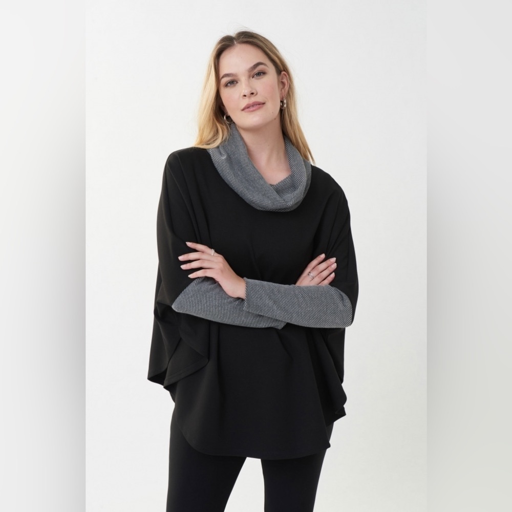 NEW JOSEPH RIBKOFF Cowl Neck Sweater Contrast Poncho Style Tunic Size XL 2X